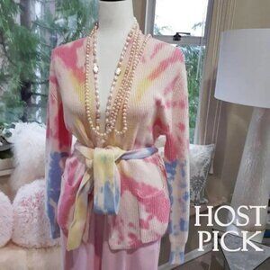 NWT 525 America pastel tie dye open front belted cardigan